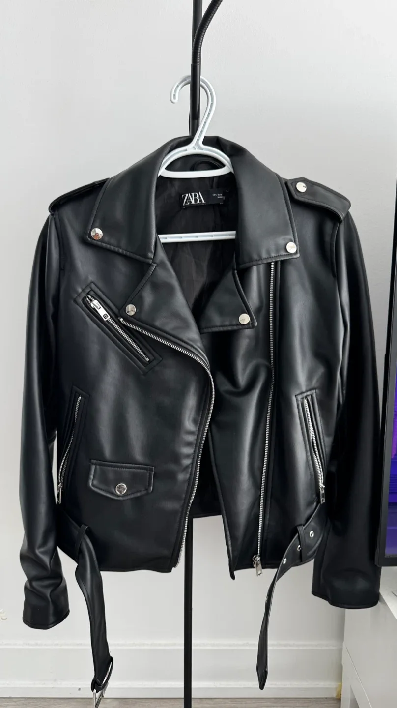 Zara Faux Leather Biker Jacket - Black image indicator(2)