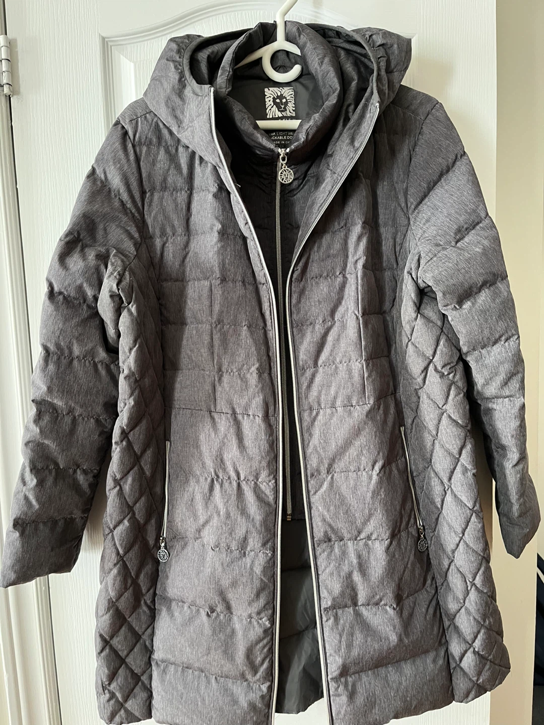 Anne Klein XL Grey Packable Down Coat