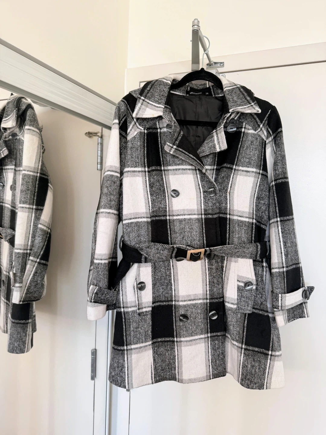 Black & White Plaid Coat - Size M