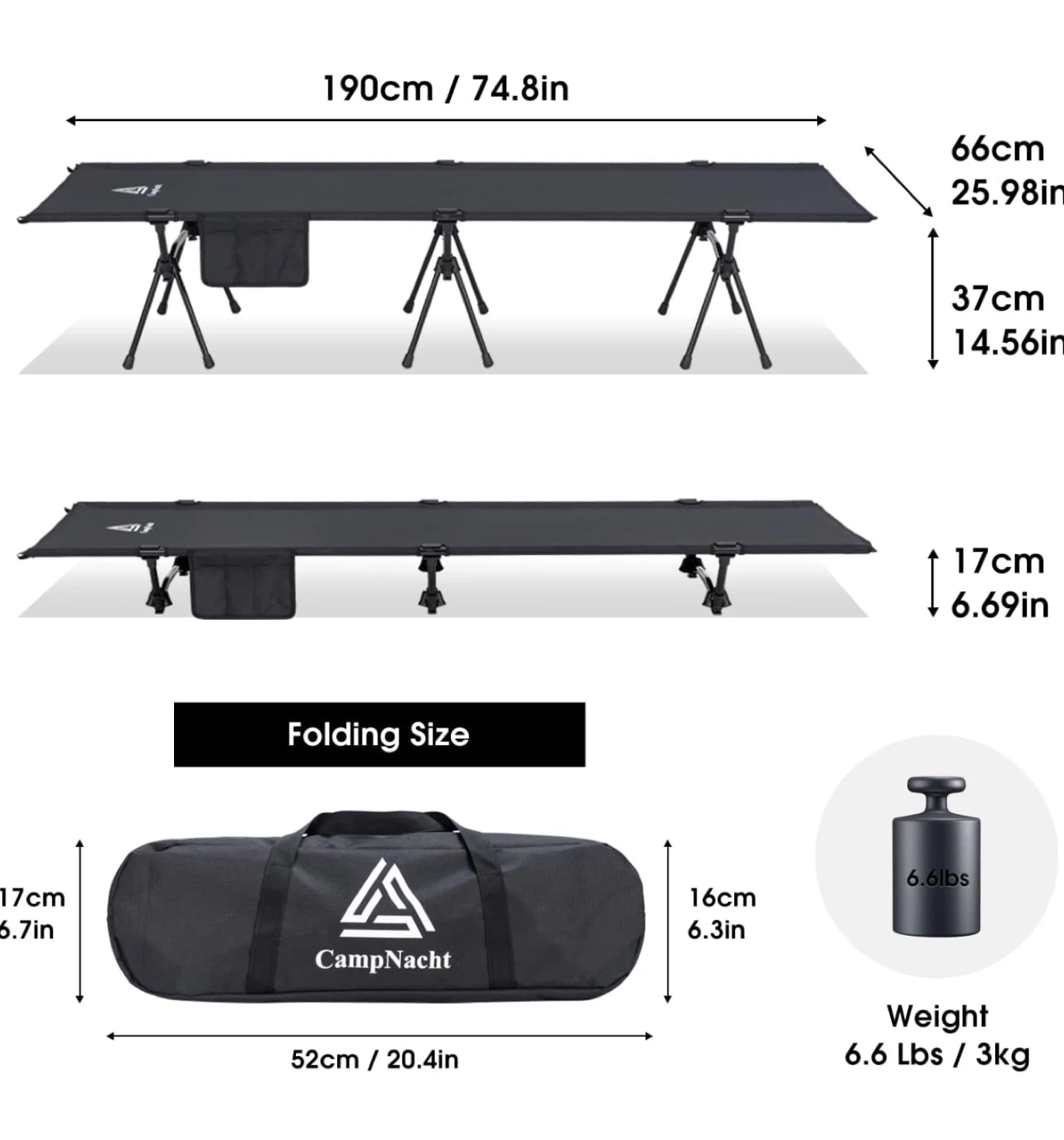 CAMPNACHT Ultralight Camping Cot with Leg Extenders - BN - photo 3