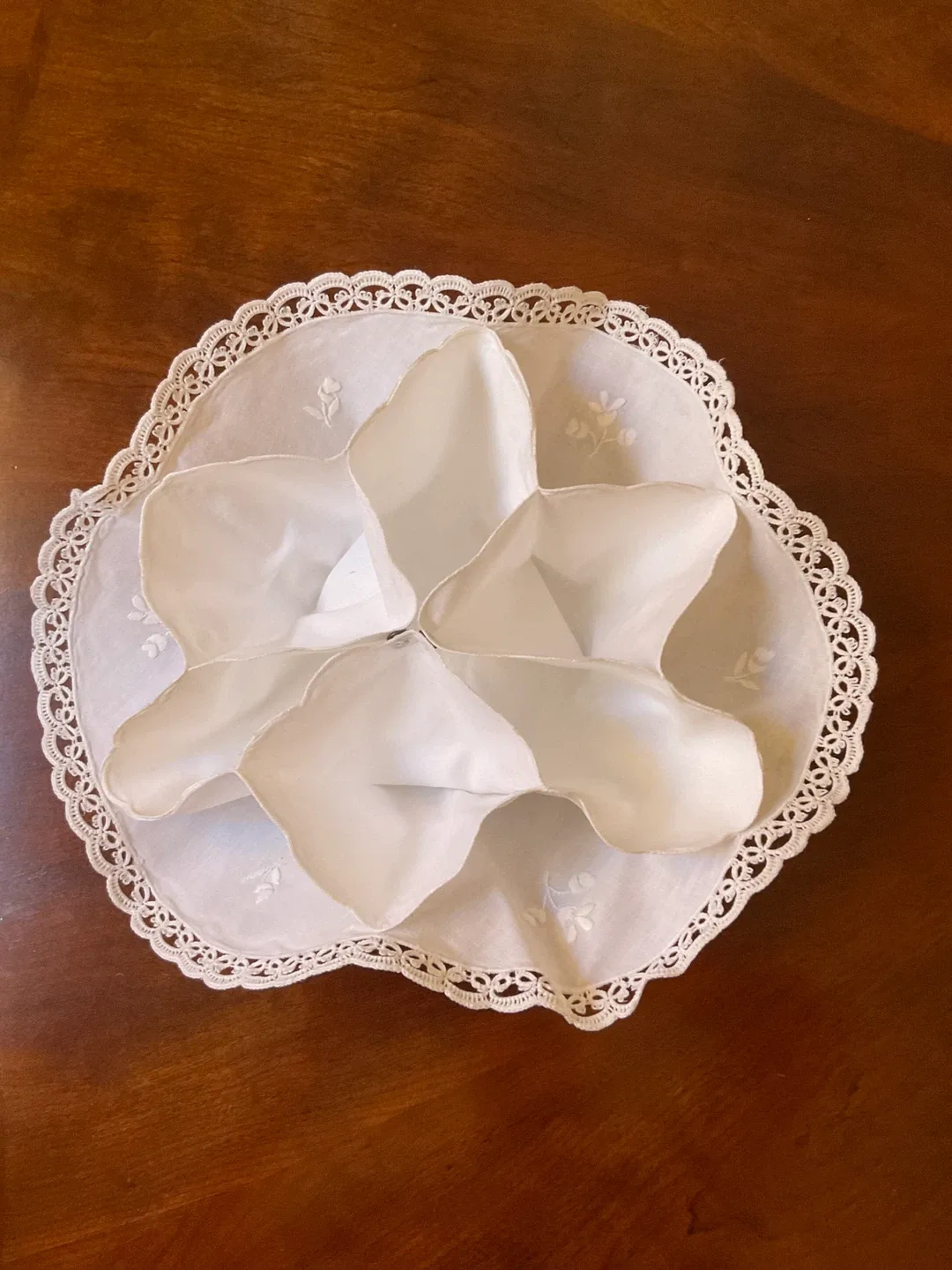 New White Embroidered Fabric bread roll Dish image indicator(2)