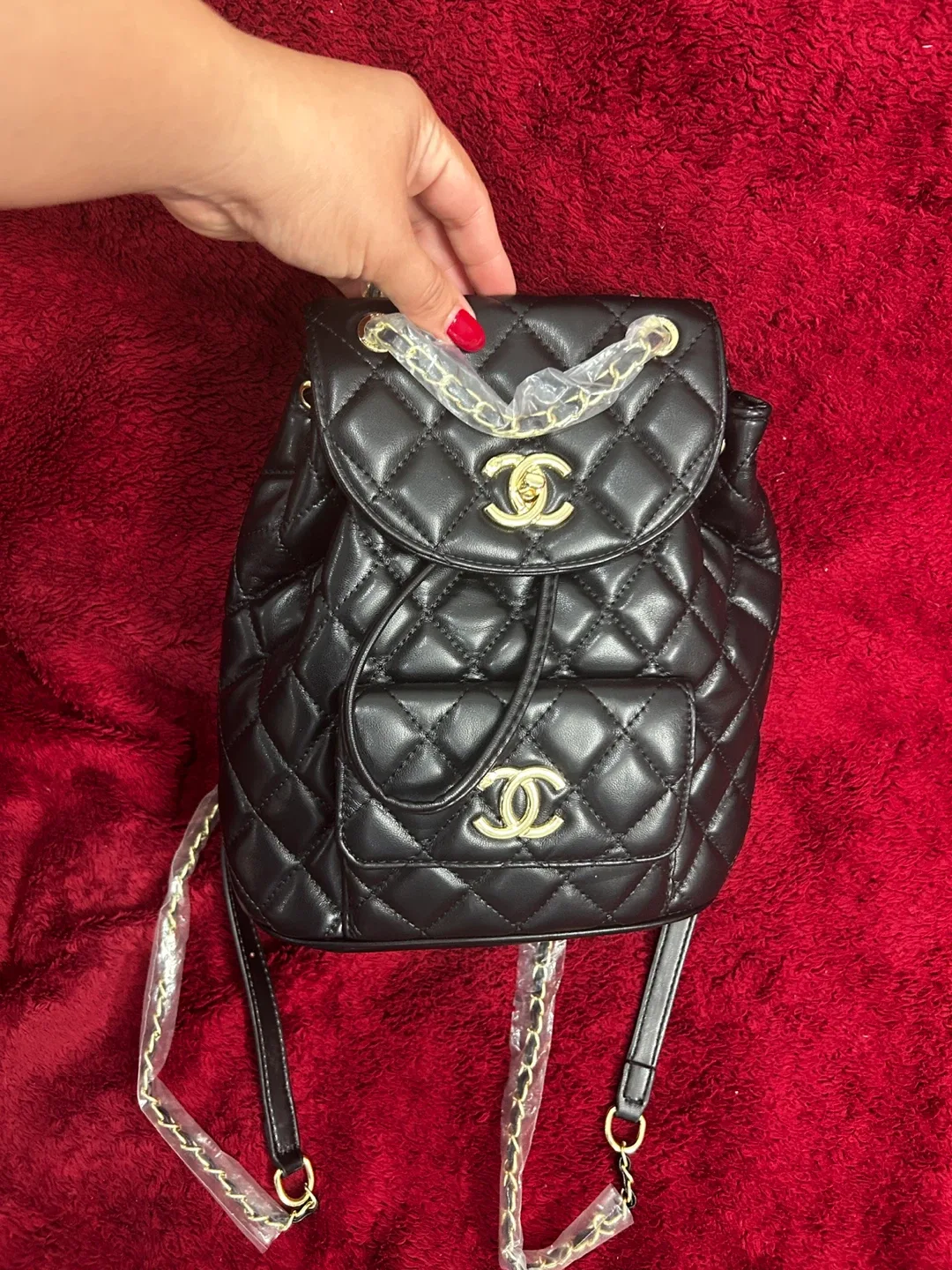 Inspired Chanel Quilted Black Leather Backpack