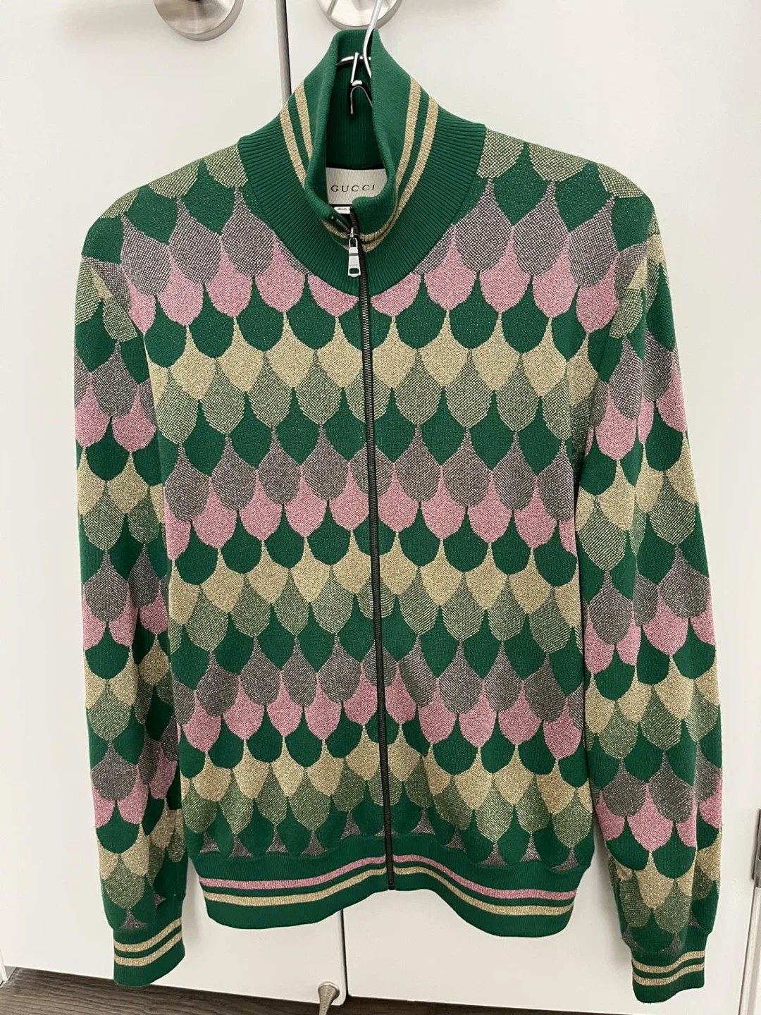 Gucci Men’s Green Knit Zip-Up Jacket - Size M image indicator(2)