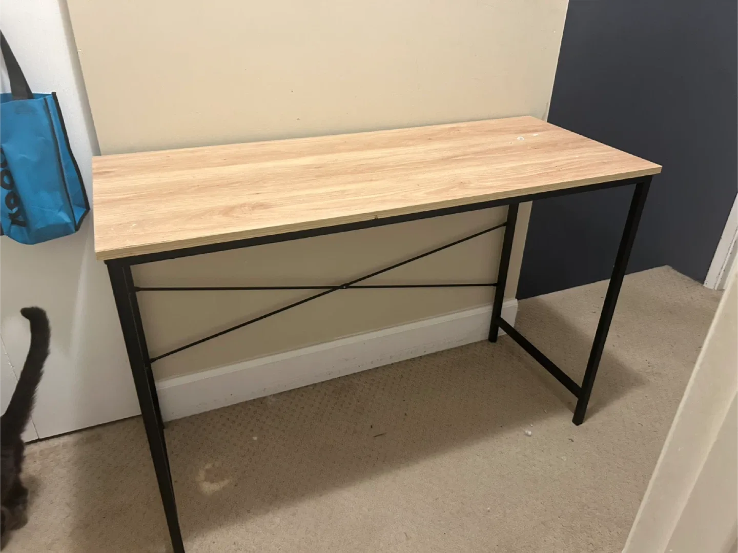 Light Wood Desk with Black Metal Legs image indicator(3)