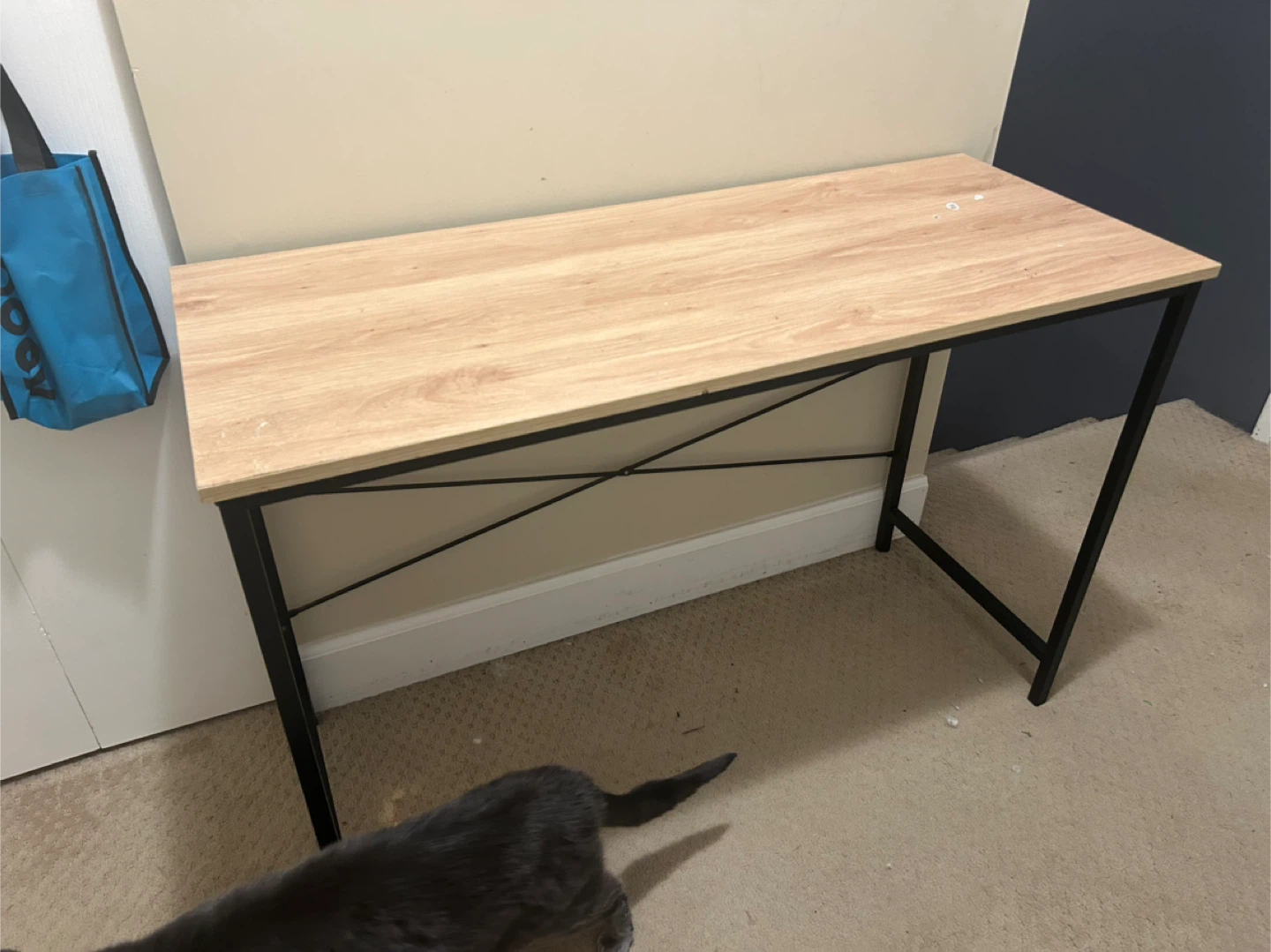 Light Wood Desk with Black Metal Legs