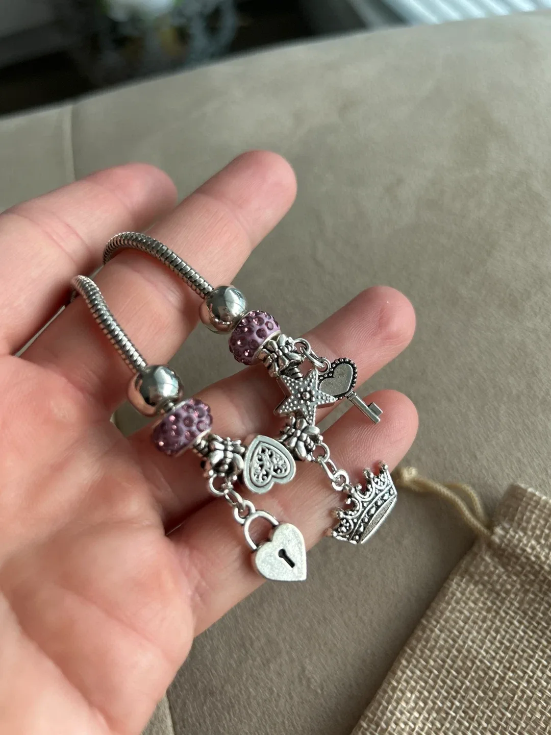 Charm Bracelet with Heart, Star, Crown Charms image indicator(3)