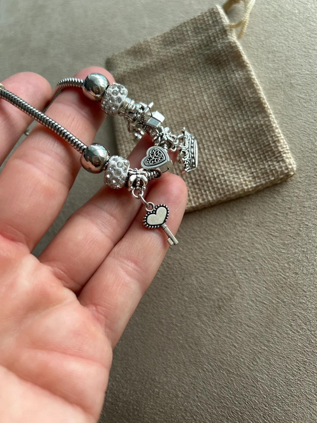 Silver Charm Bracelet with Crown and Heart Charms image indicator(3)