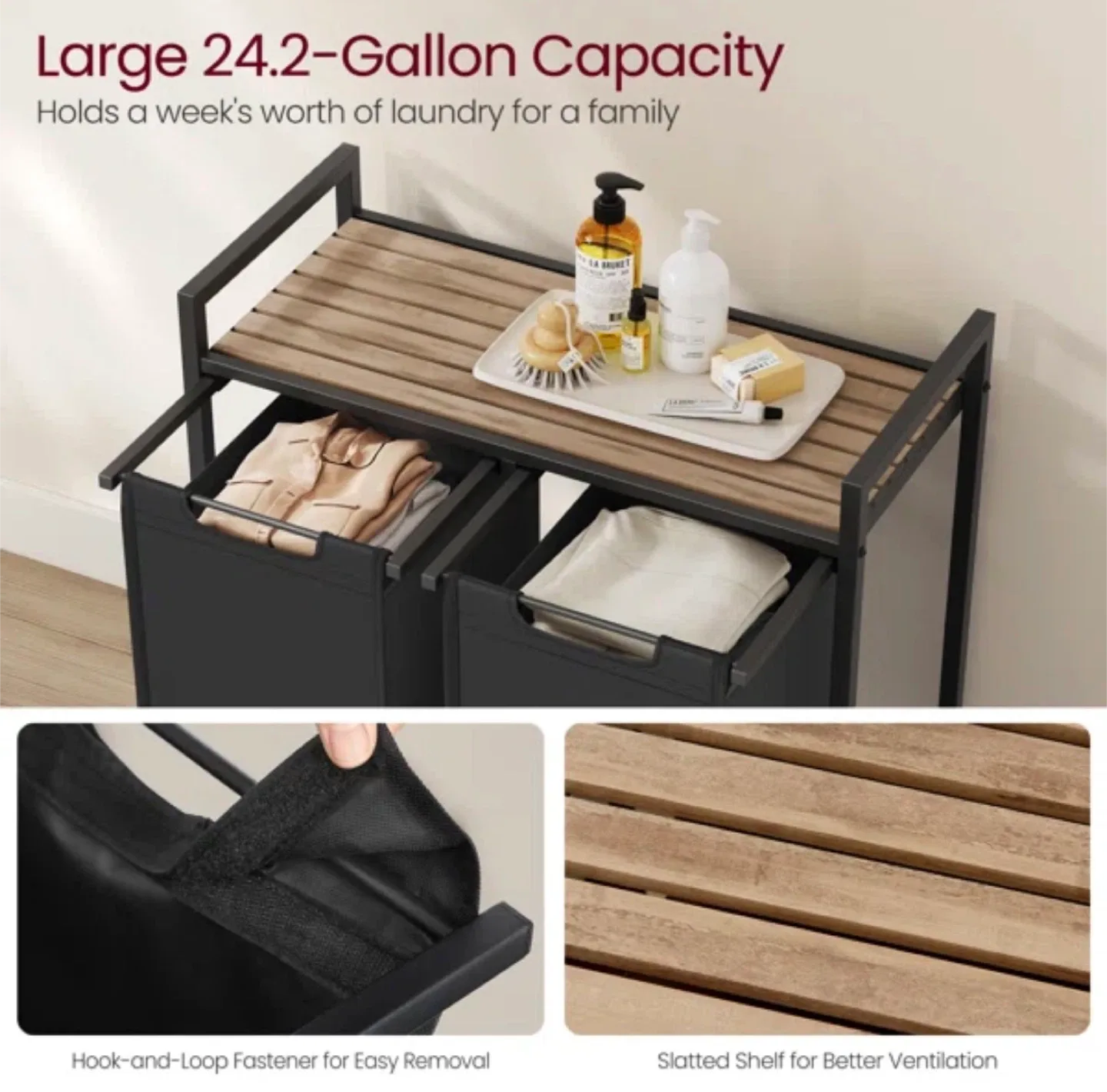 Laundry Hamper Sorter with Shelf - Grey thumbnail