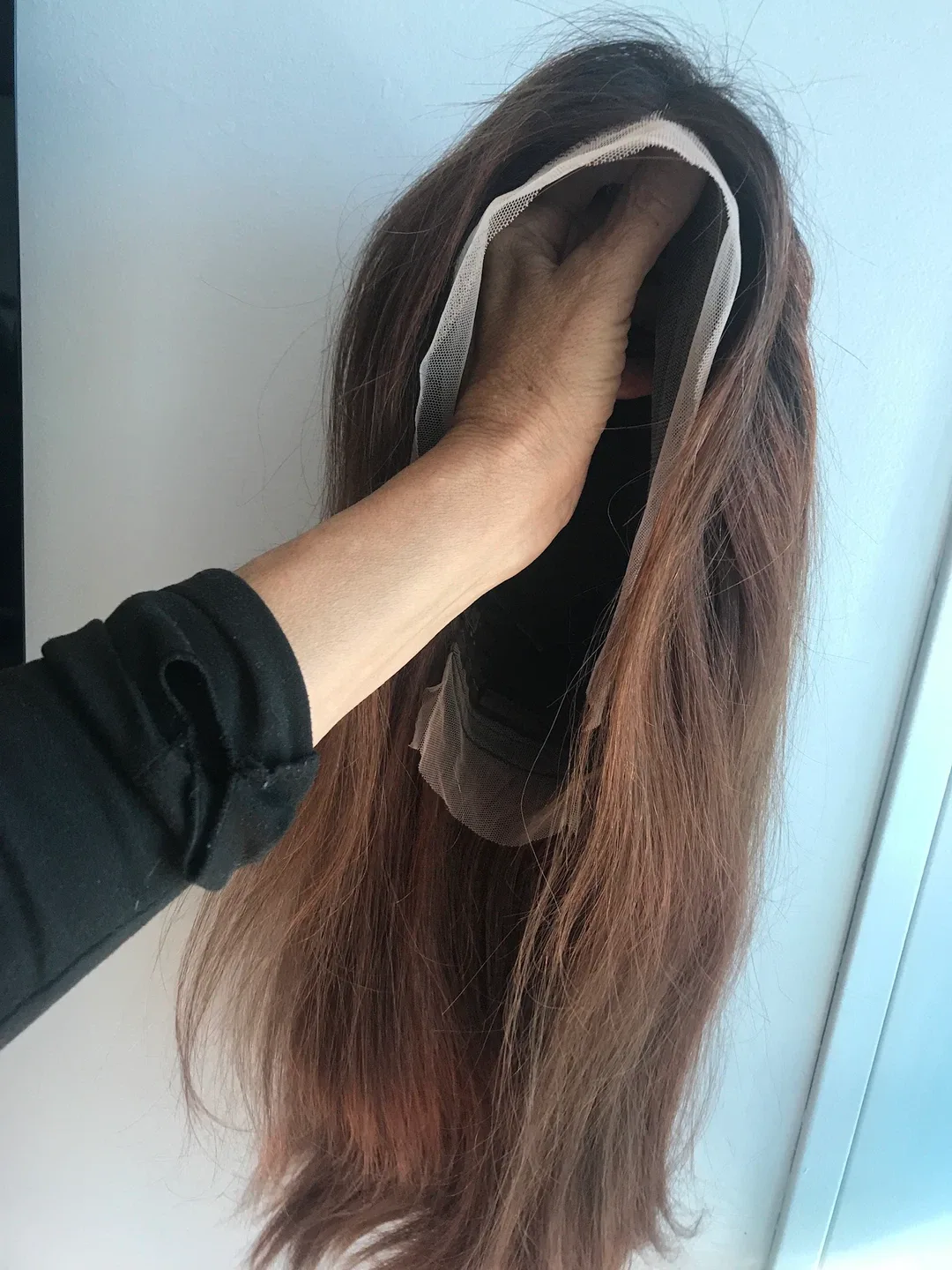 New 100 % human hair 20” Auburn Brown Wig image indicator(4)