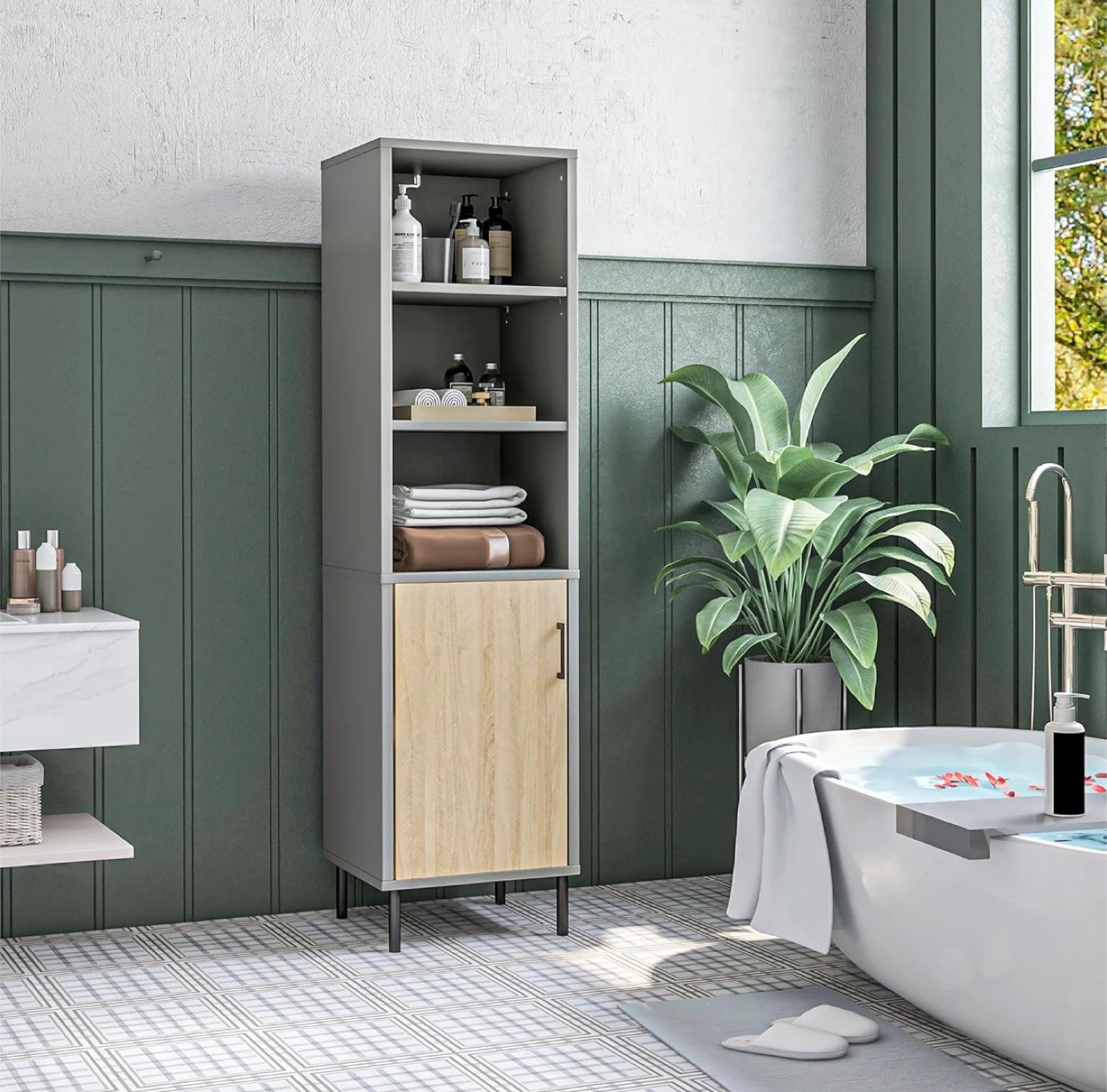 Grey Bathroom Cabinet with Door & Shelves