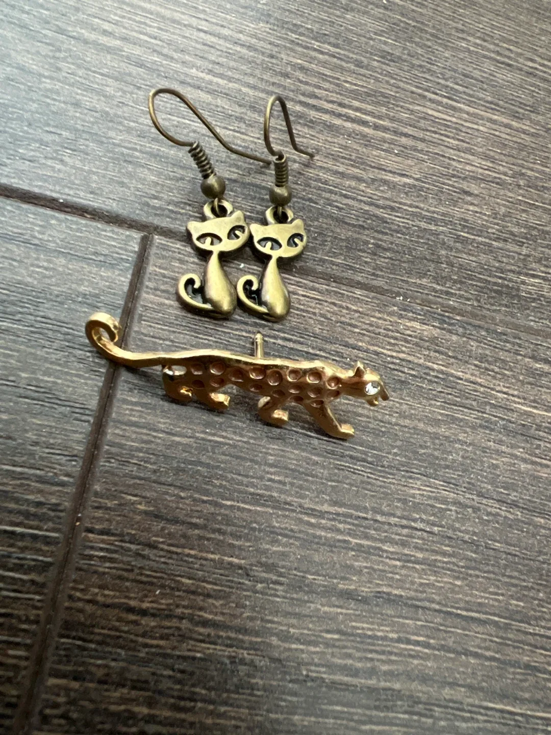Cat Earrings & Leopard Pin