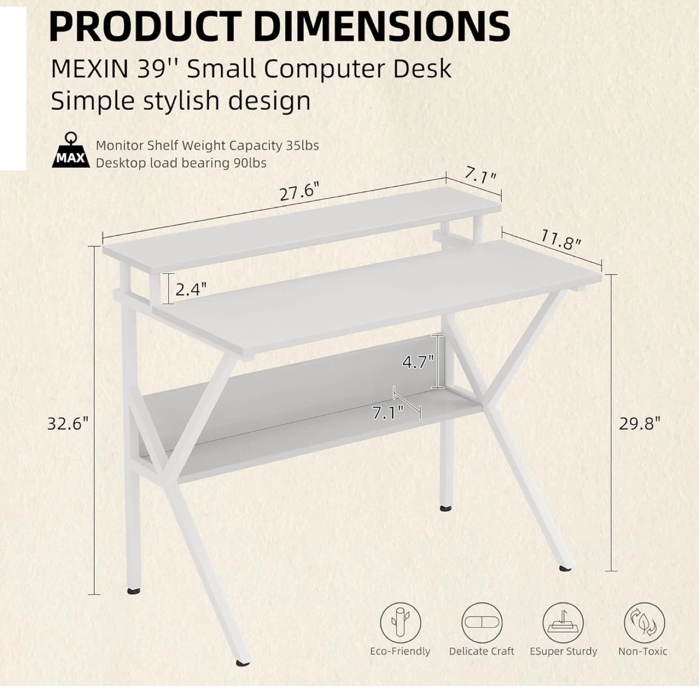 MEXIN 27" White Small Computer Desk - Stylish! - photo 4