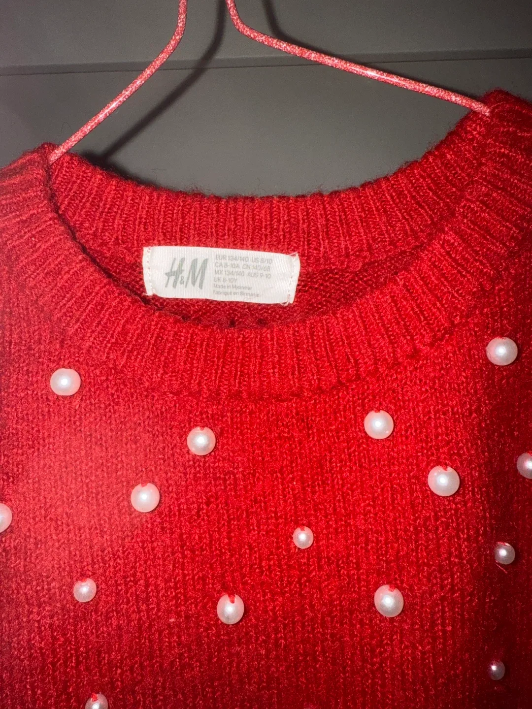 H&M Red Knit Sweater with Pearls - Size 8Y image indicator(2)