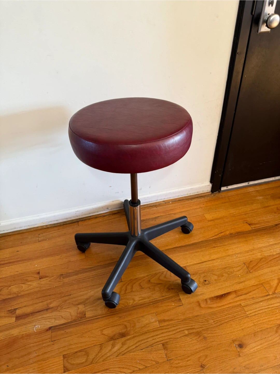 Burgundy Round Rolling Stool