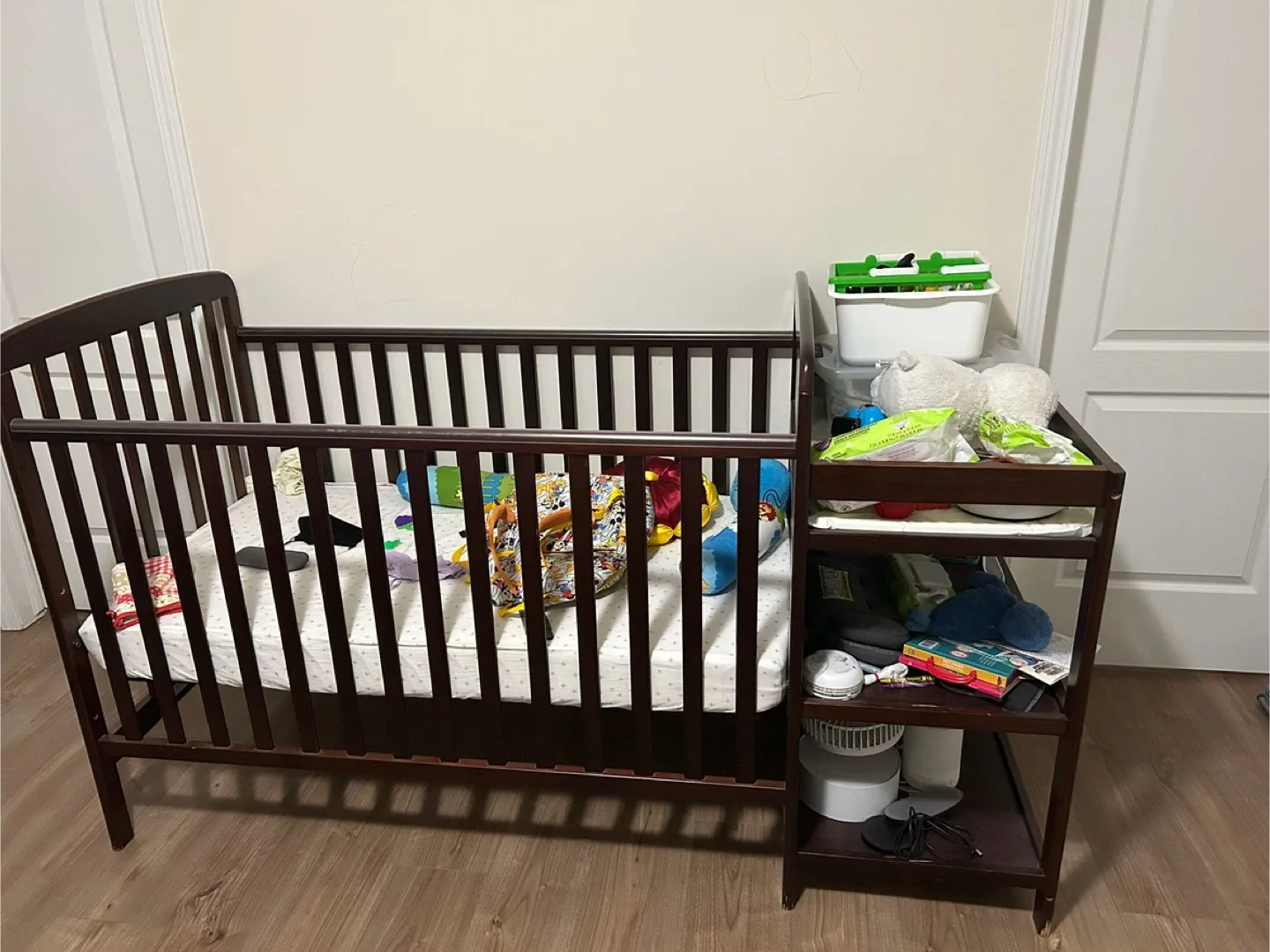 Dark Brown Baby Crib with Changing Table and Mattress image indicator(2)