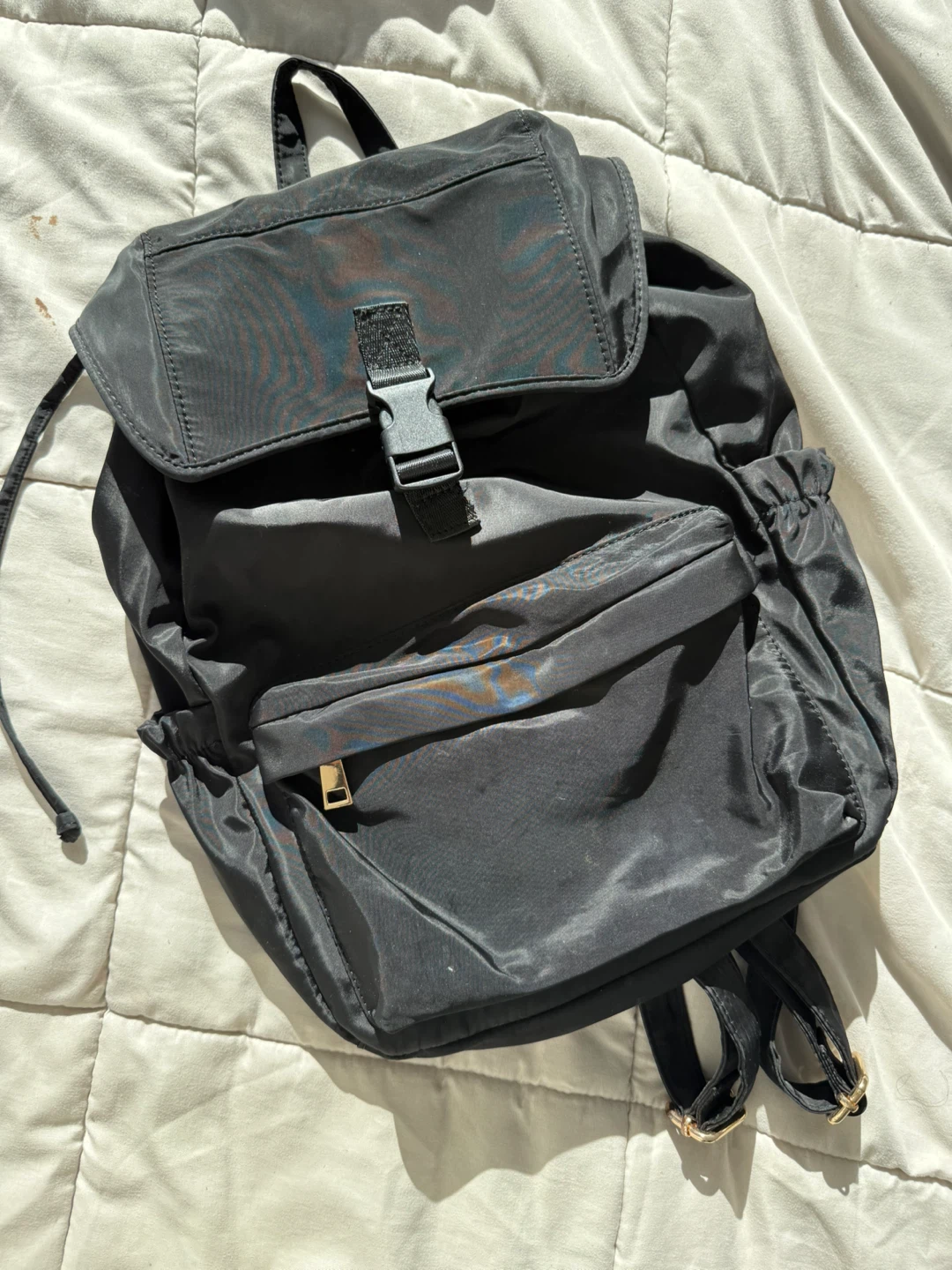 Black Backpack with Gold Zip