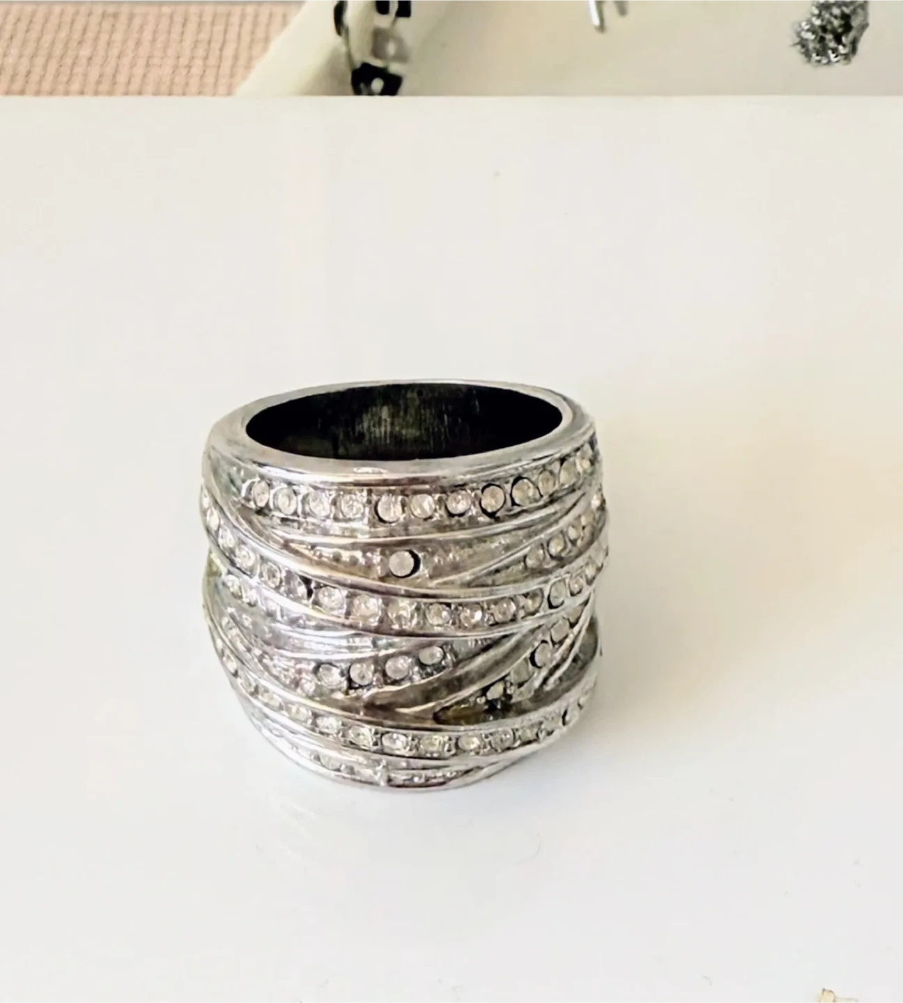 Silver Rhinestone Statement Ring image indicator(2)