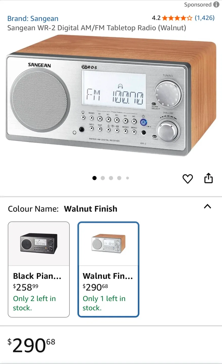 Sangean WR-2 Walnut Finish Digital Tuning Radio - NEW image indicator(10)