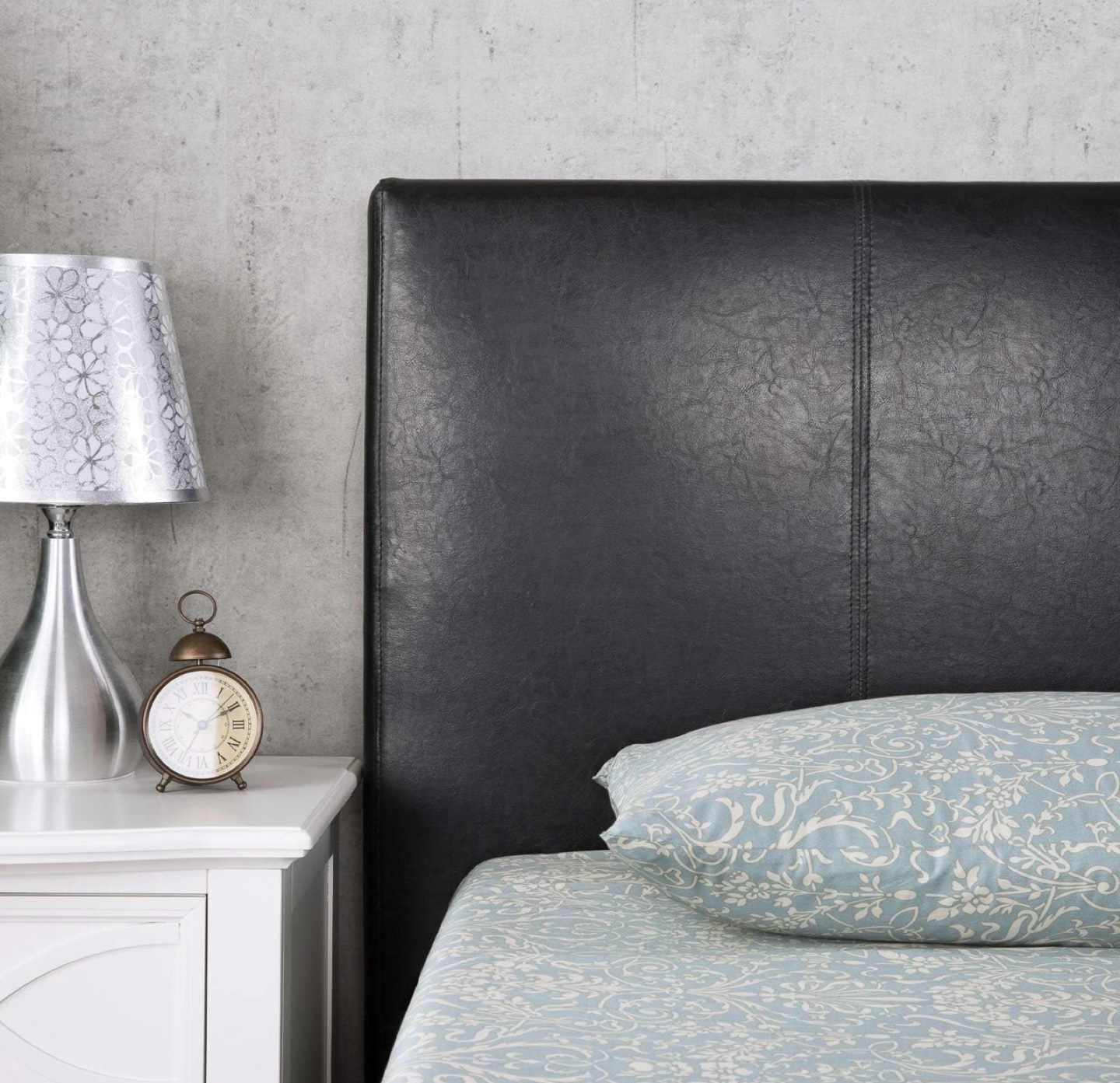 Black Faux Leather Platform Bed Frame queen - photo 3