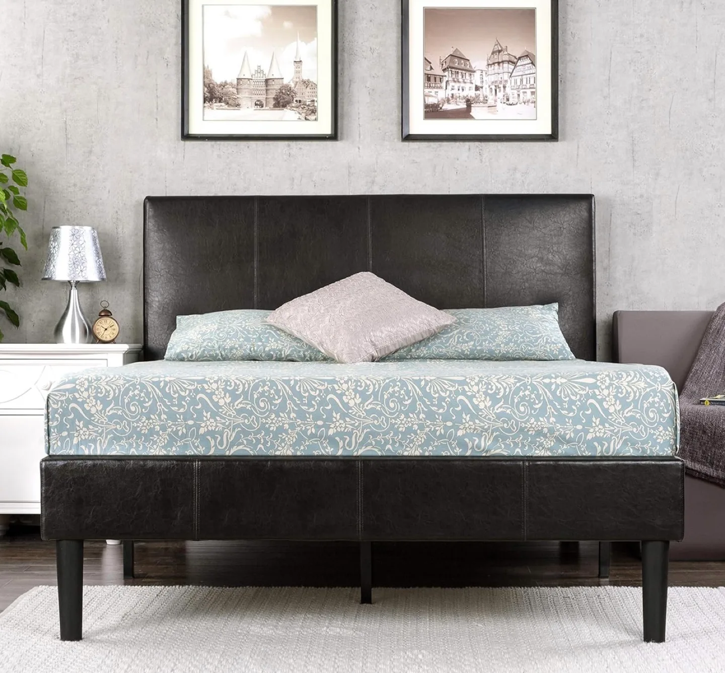 Black Faux Leather Platform Bed Frame queen thumbnail