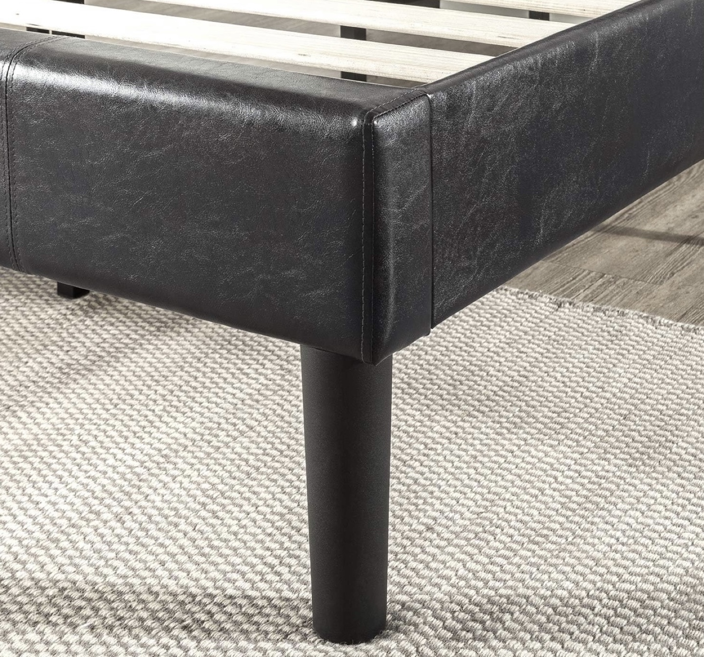 Black Faux Leather Platform Bed Frame queen - photo 4