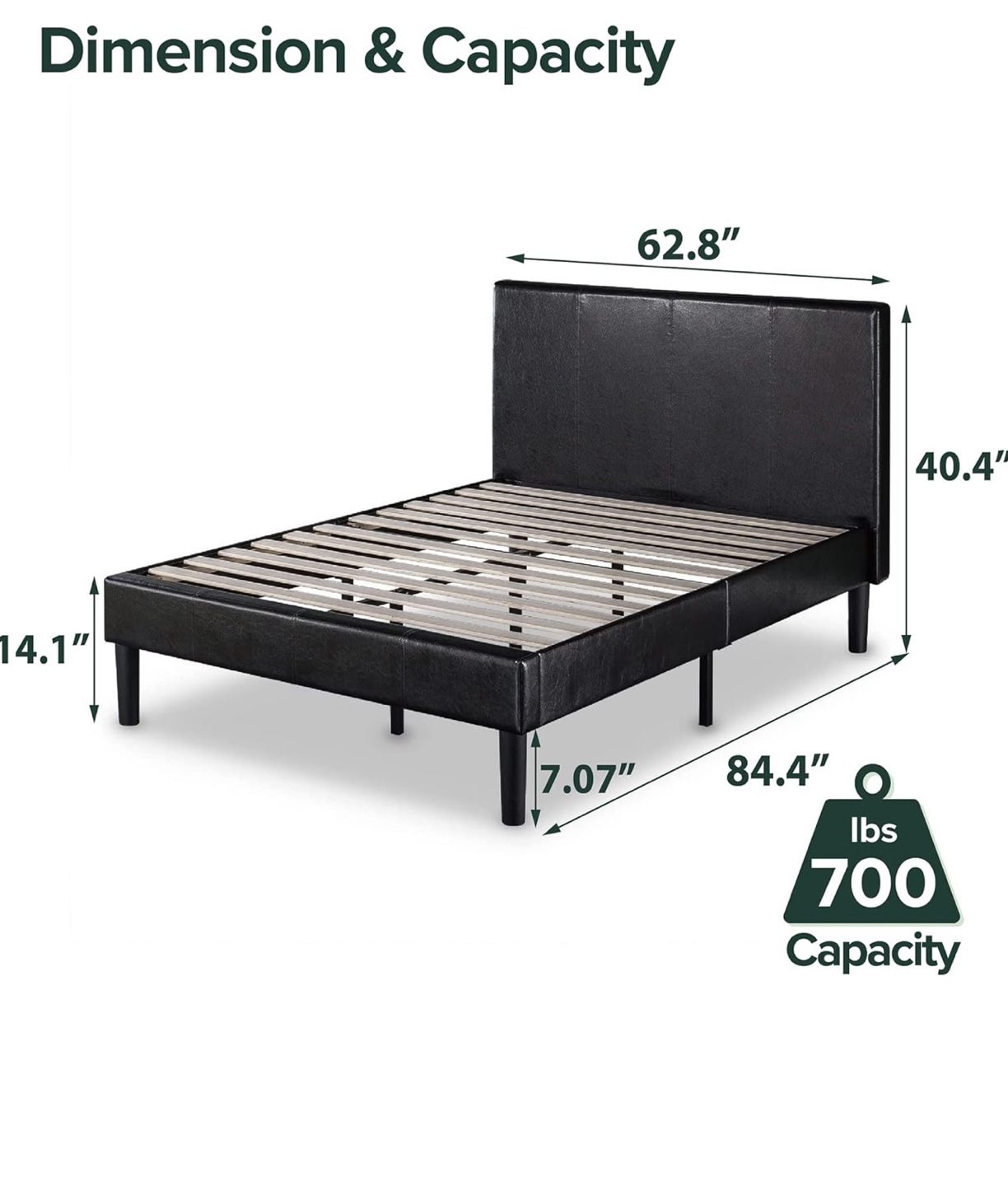 Black Faux Leather Platform Bed Frame queen - photo 2
