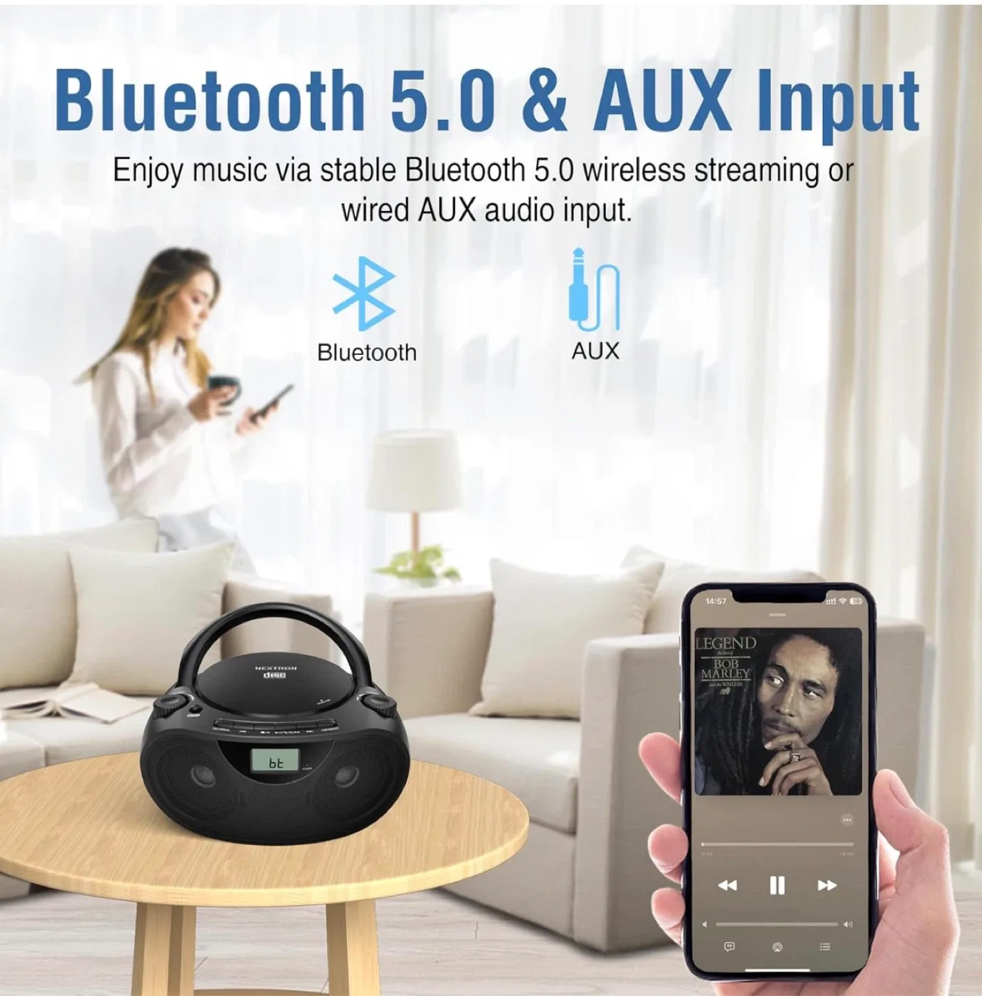 Nextron Portable Player Bluetooth Boombox with AM/FM Radio image indicator(9)