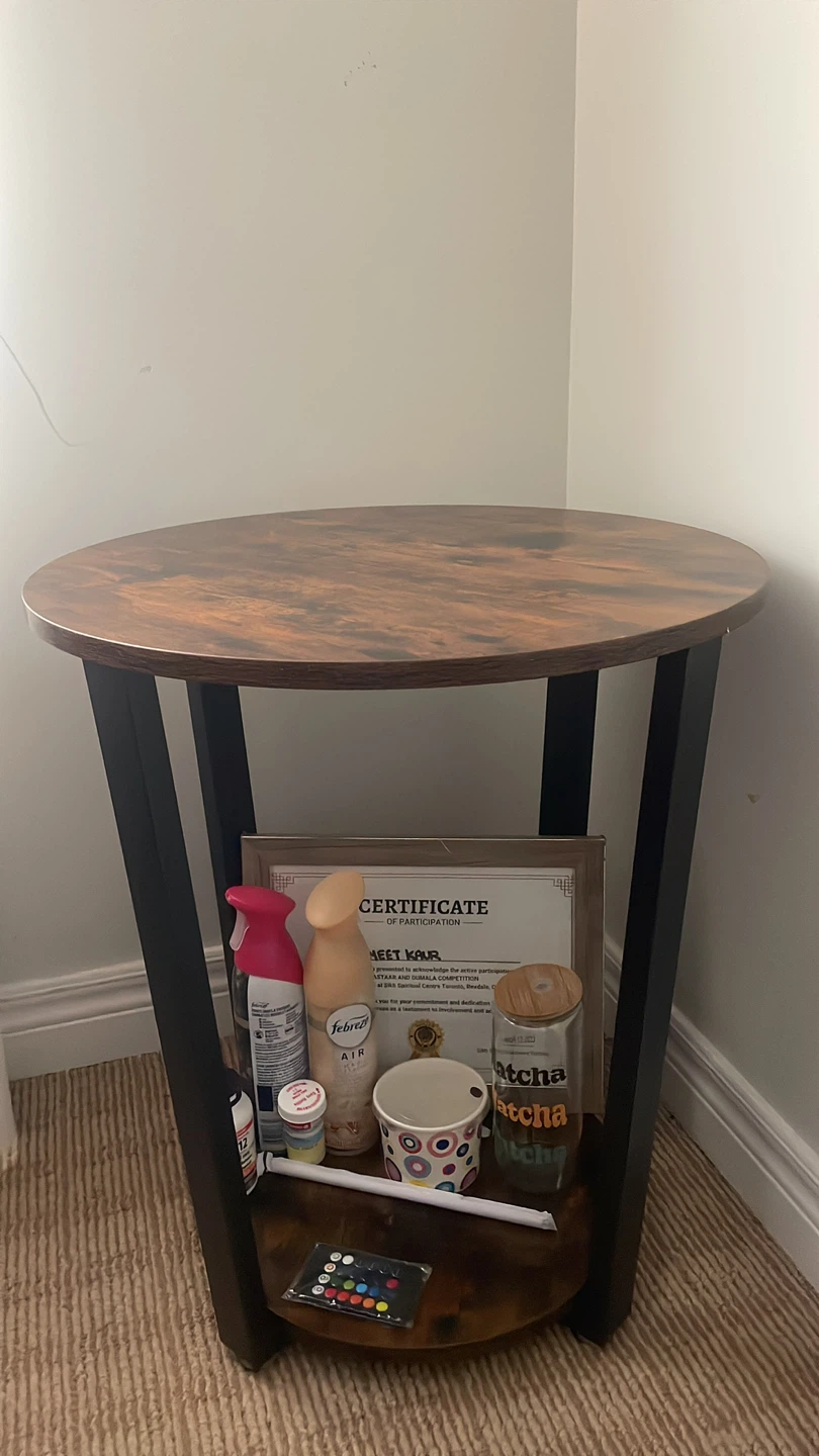 Round End Table with Wood Grain Top