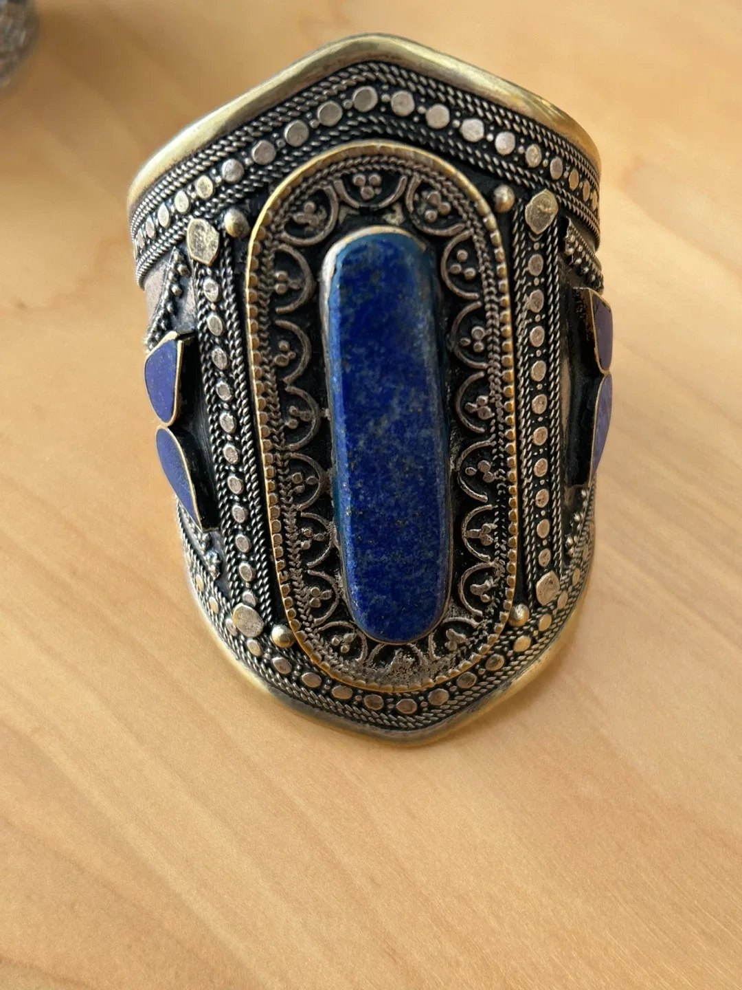 Vintage Silver & Lapis Lazuli Cuff Bracelet thumbnail