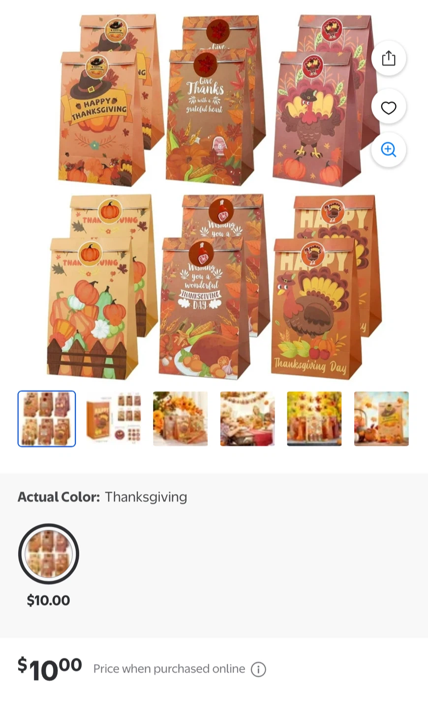New Thanksgiving Favour Paper Bags - 12 Pack