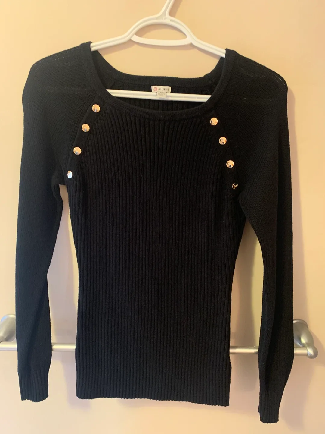 Guess Black Long Sleeve Ribbed Top