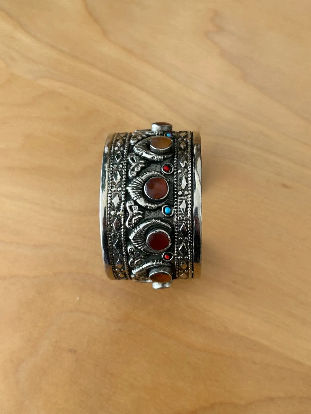 Vintage Style Silver Cuff Bracelet with Stones thumbnail