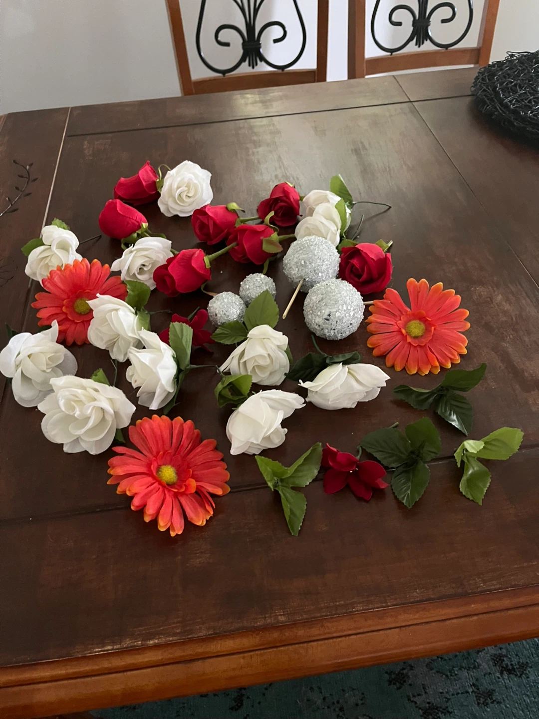 Artificial Flowers - Red, White, Orange