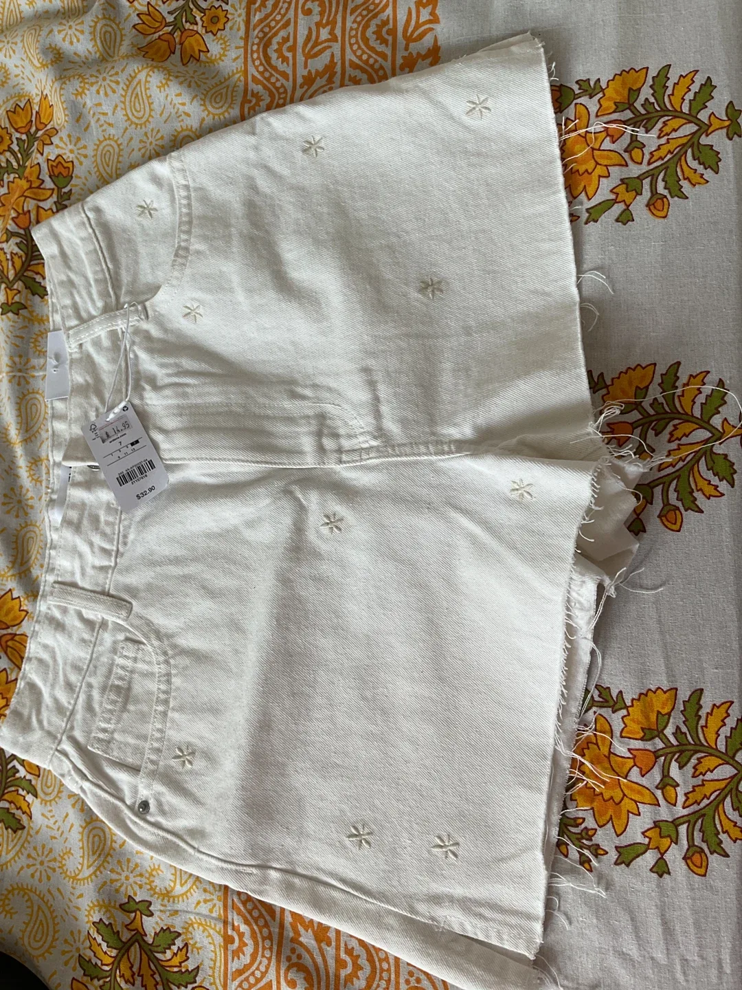 White Embroidered Denim Skirt - Size 7 thumbnail