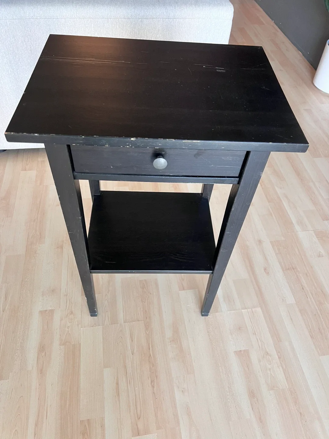 IKEA dark brown Wood Side Table with Drawer image indicator(2)