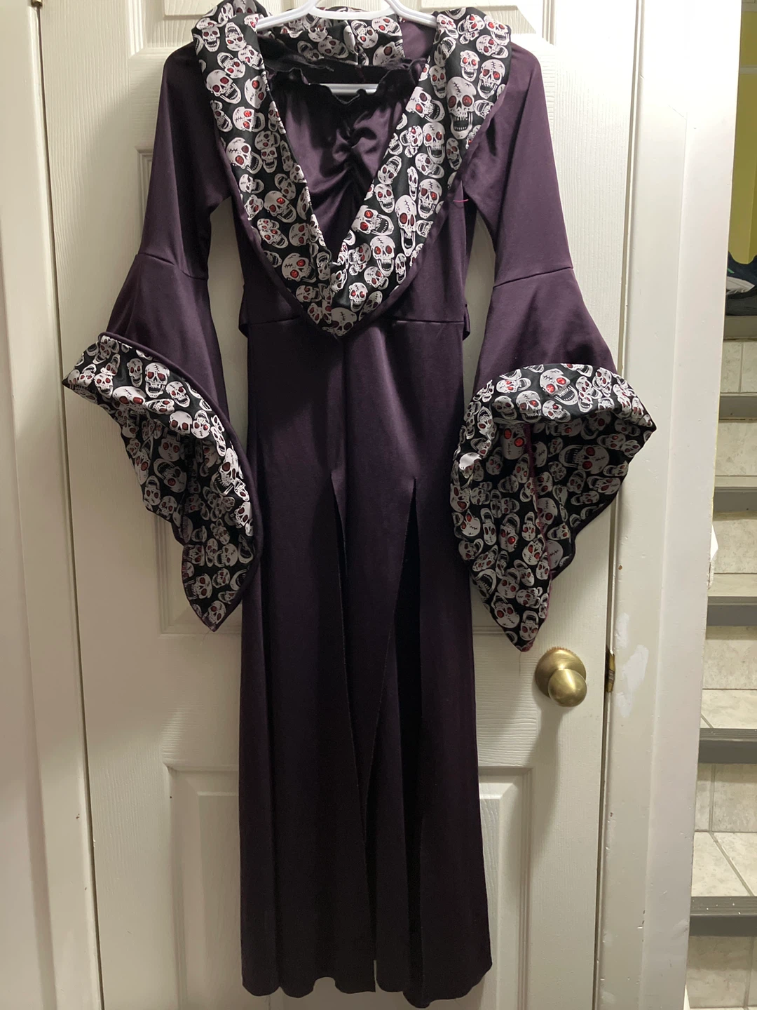 Purple Hooded Dress with Skull Print