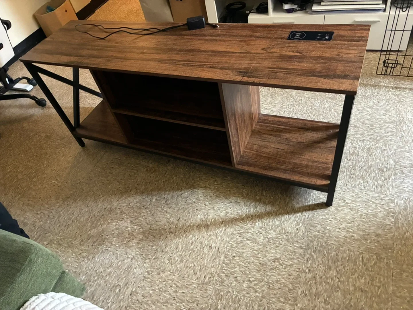 Brown Wood TV Stand with Wireless Charger