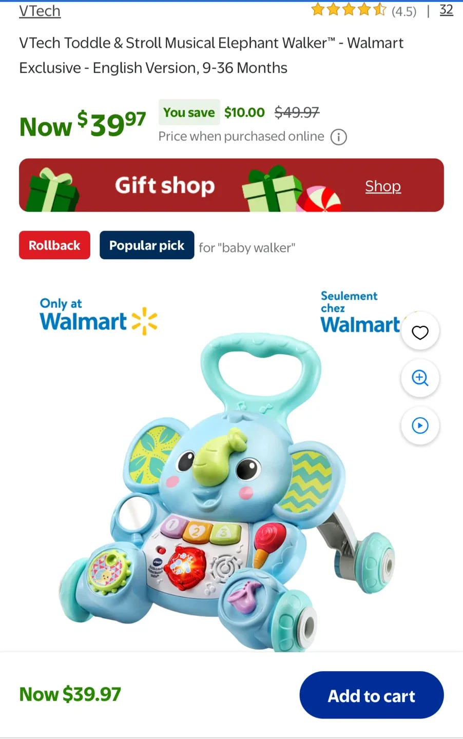 VTech Toddle & Stroll Musical Elephant Walker image indicator(10)