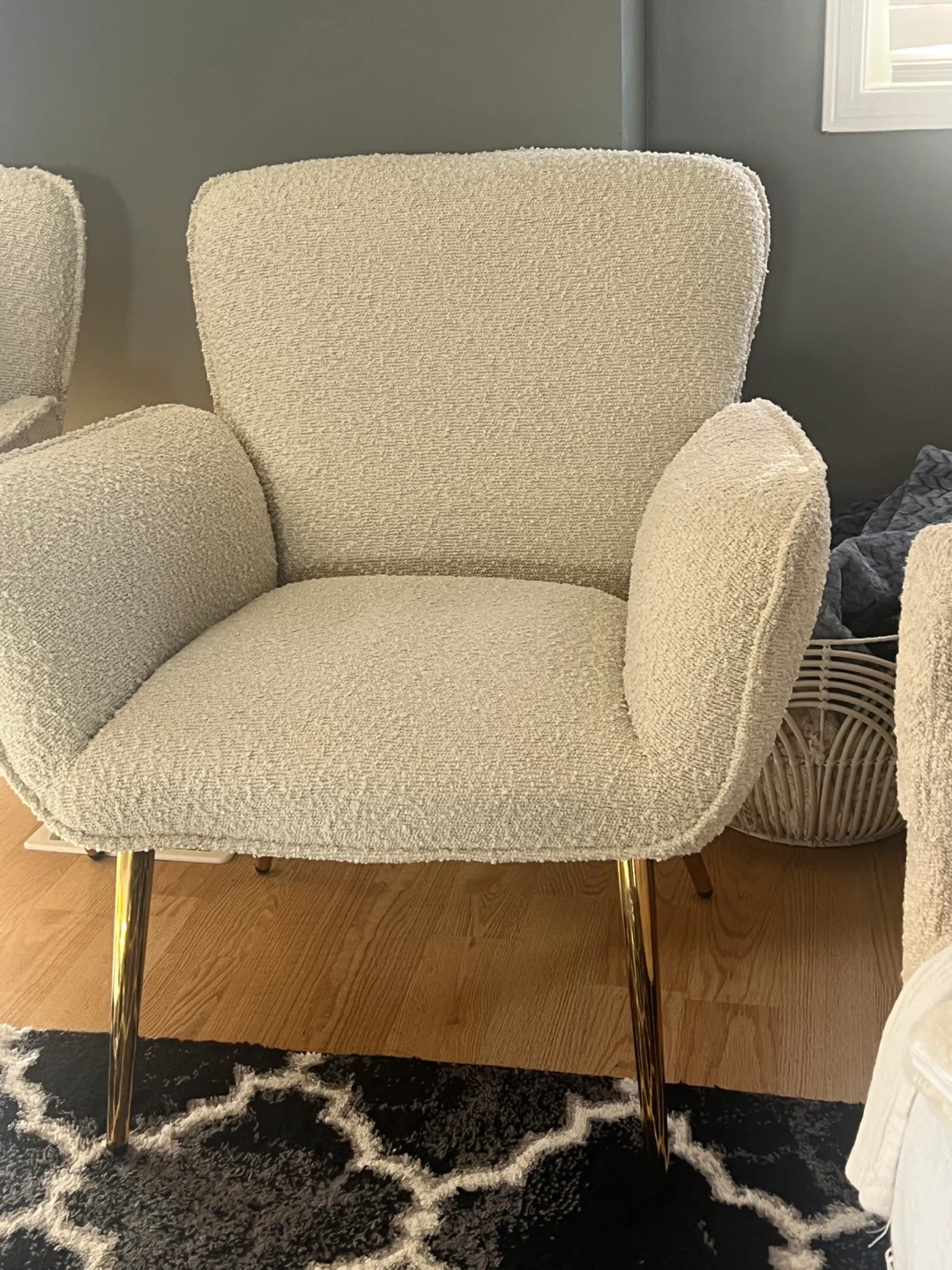 Ivory Bouclé Armchair with Gold Legs 2 chairs