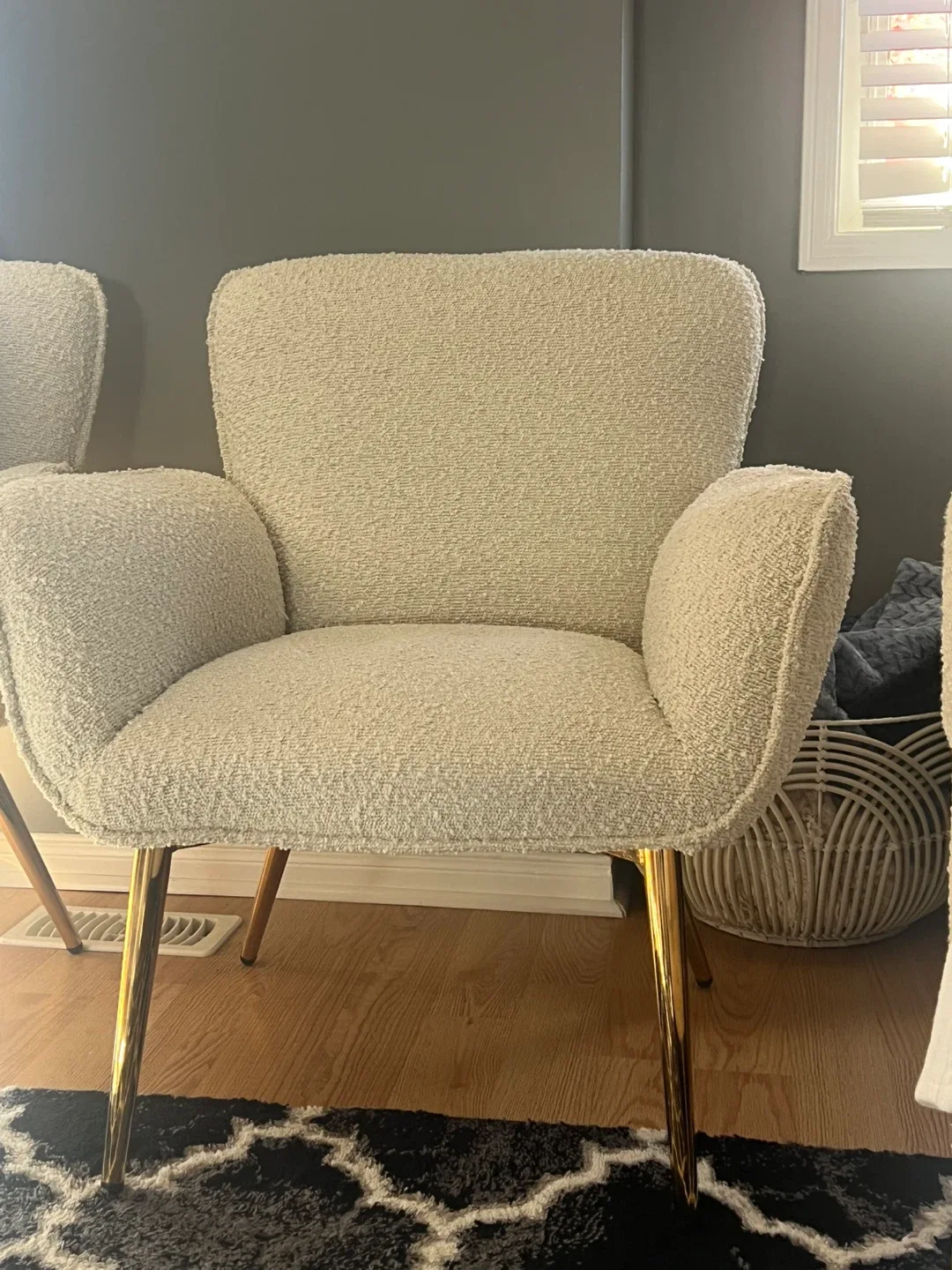 Ivory Bouclé Armchair with Gold Legs 2 chairs image indicator(2)