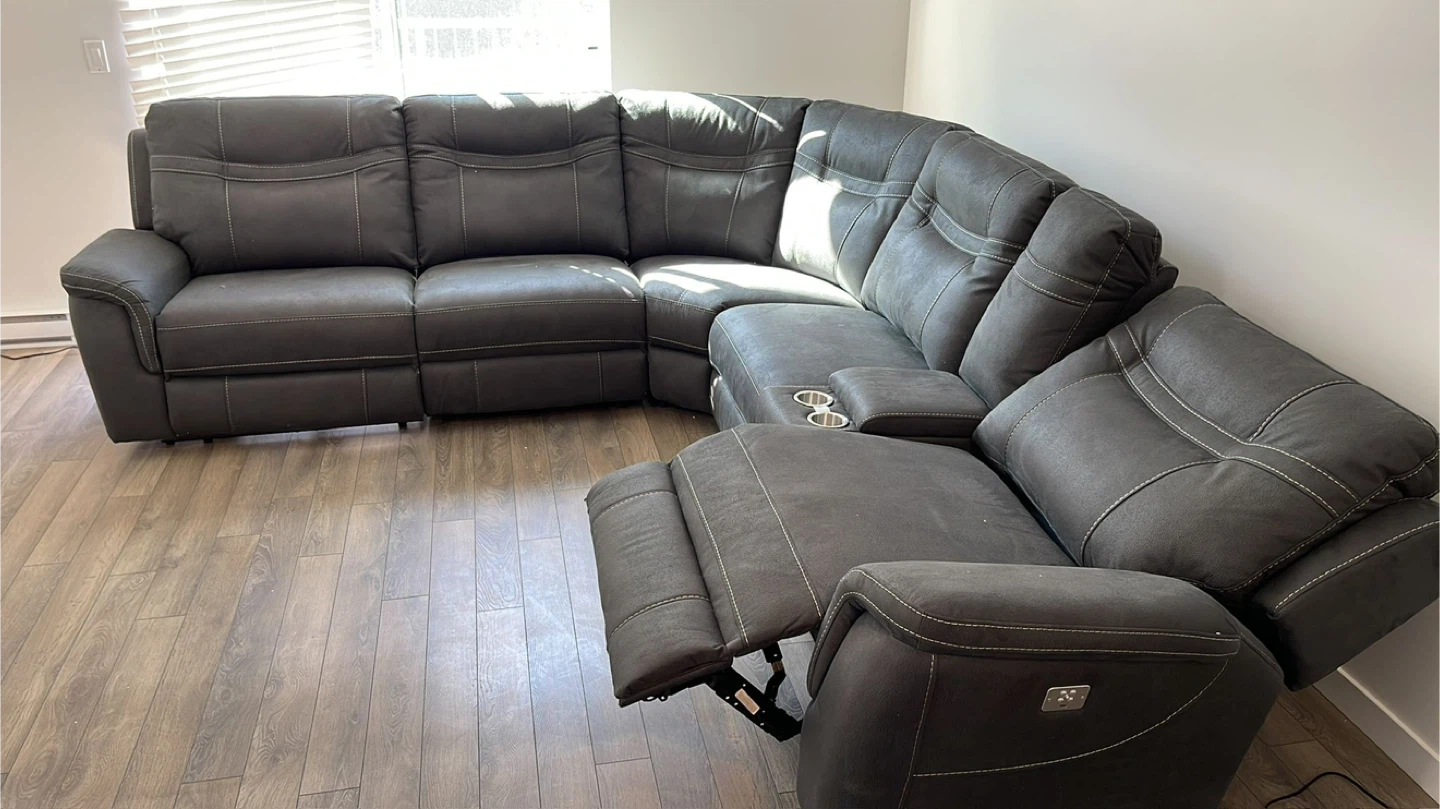 Grey Sectional Sofa with Recliner & Dining Table Set