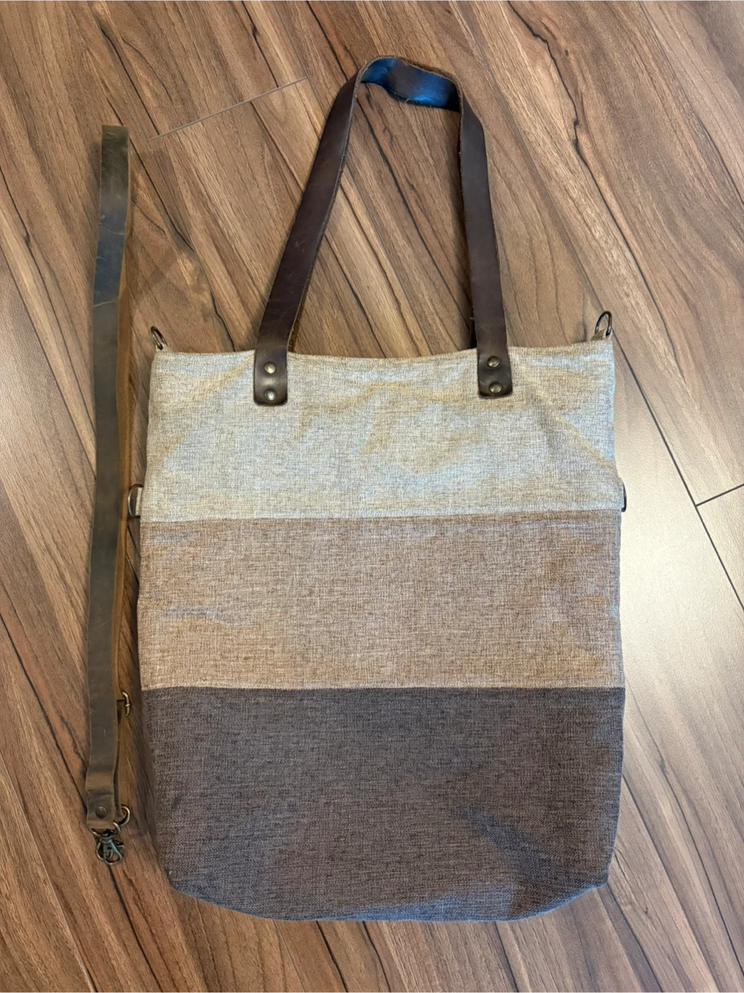 Colour Block Tote Bag with Leather Straps