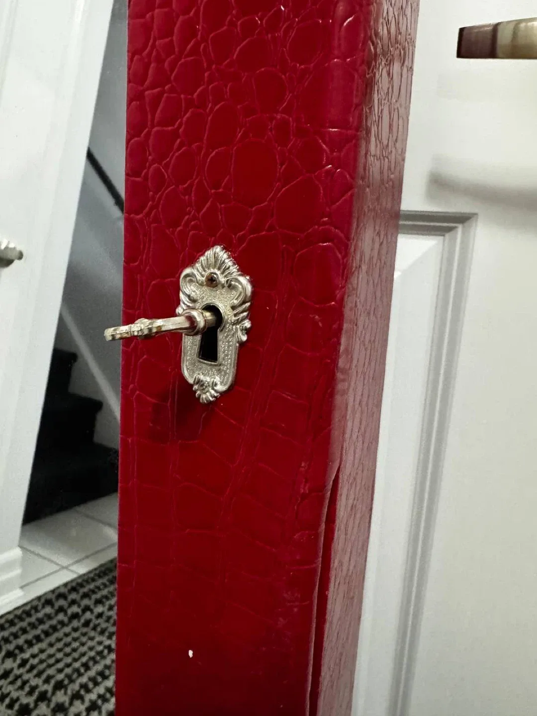 Red Croc Leather Jewelry Cabinet w/ Mirror – Open Box image indicator(5)