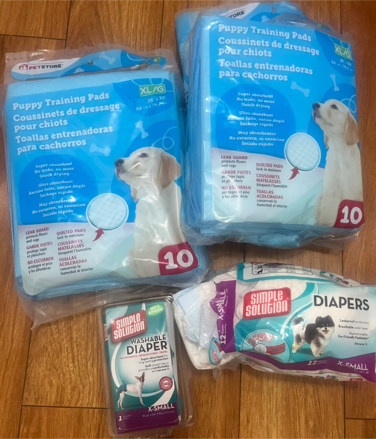 Pet Store Puppy Training Pads XL/G & Simple Solution Diapers