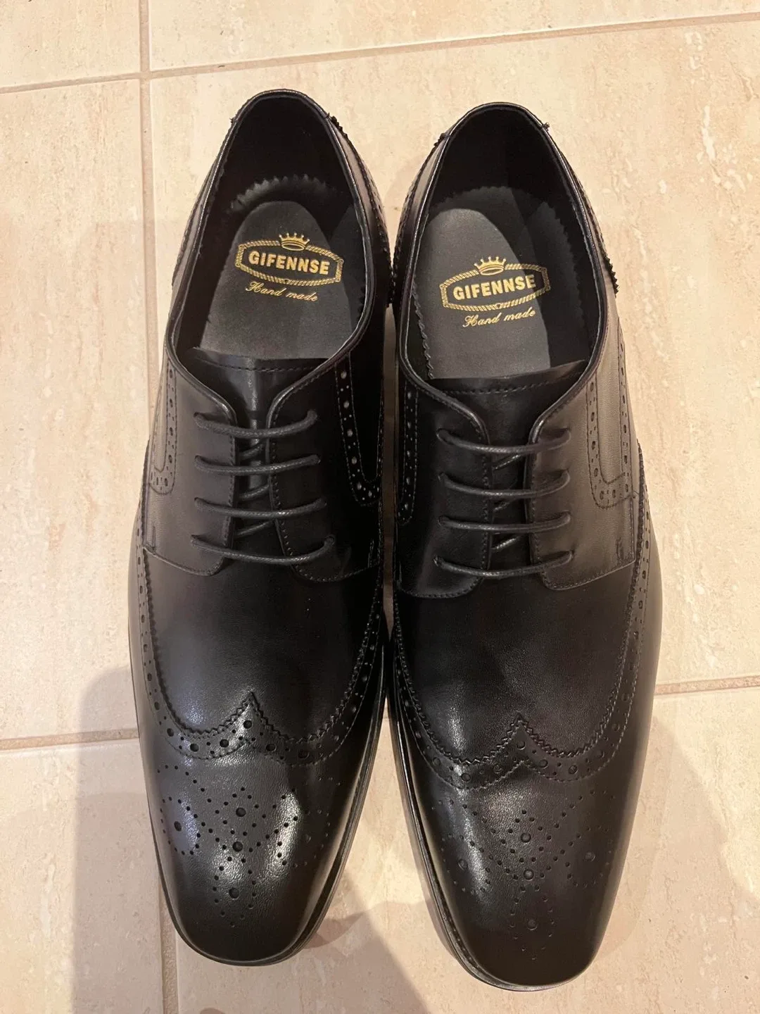 Gifennse Black Leather Wingtip Dress Shoes image indicator(5)