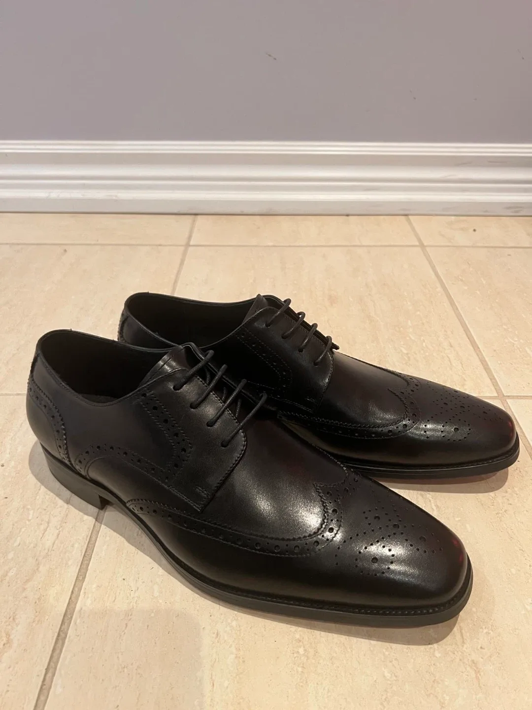Gifennse Black Leather Wingtip Dress Shoes image indicator(2)