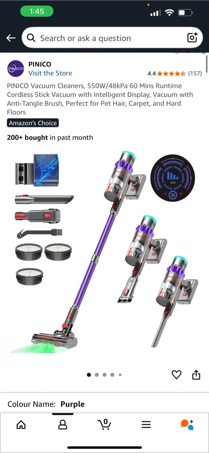 PINICO Cordless Stick Vacuum - Purple image indicator(2)