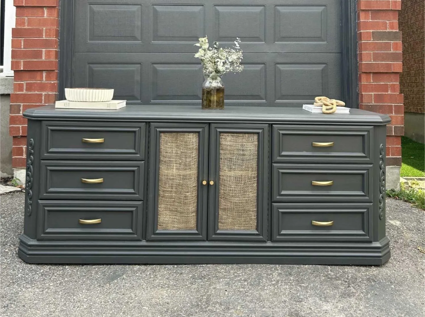 Grey Wooden Dresser with Gold Handles image indicator(2)
