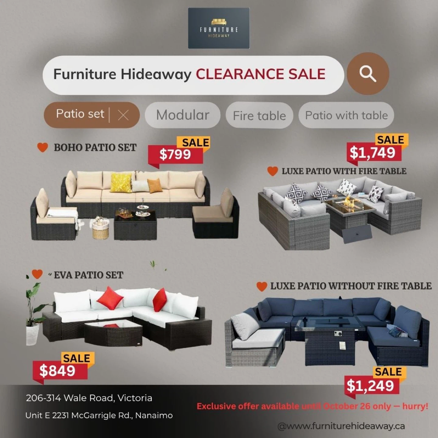 🔥 CLEARANCE SALE — Patio Furniture and More Starting at $799! 🔥