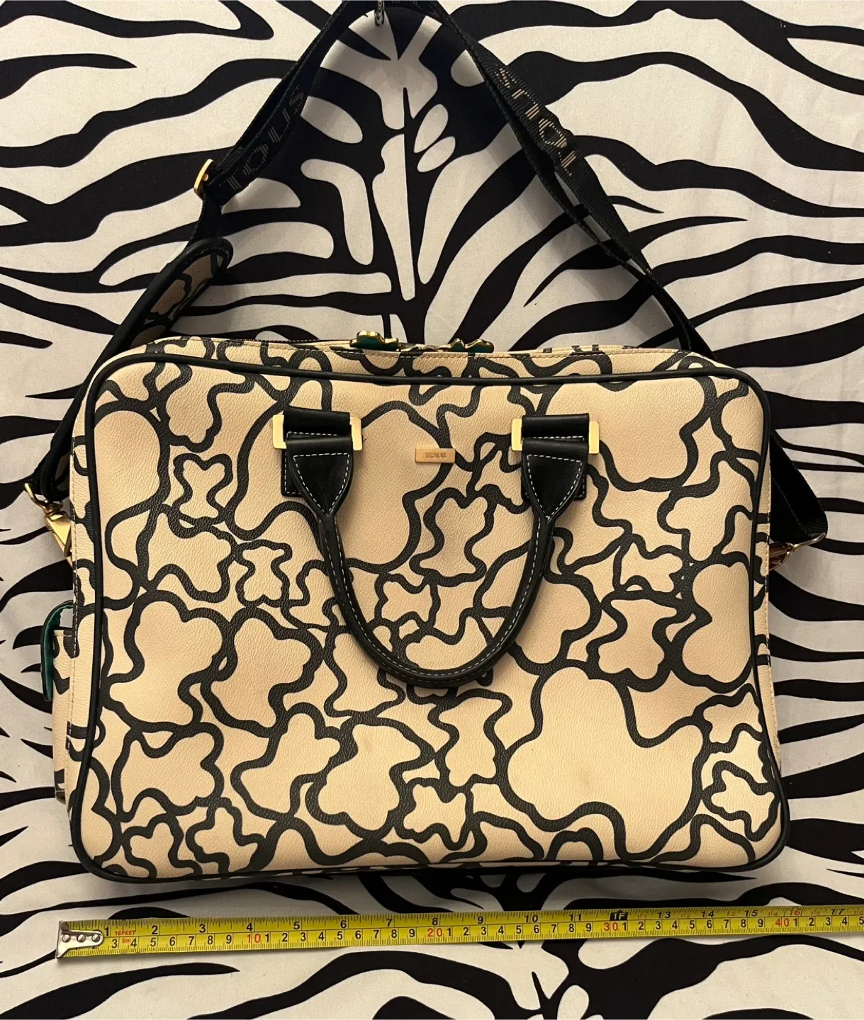 🧸🖤 TOUS Kaos Pix laptop briefcase in beige and black print 🖤🧸 image indicator(2)